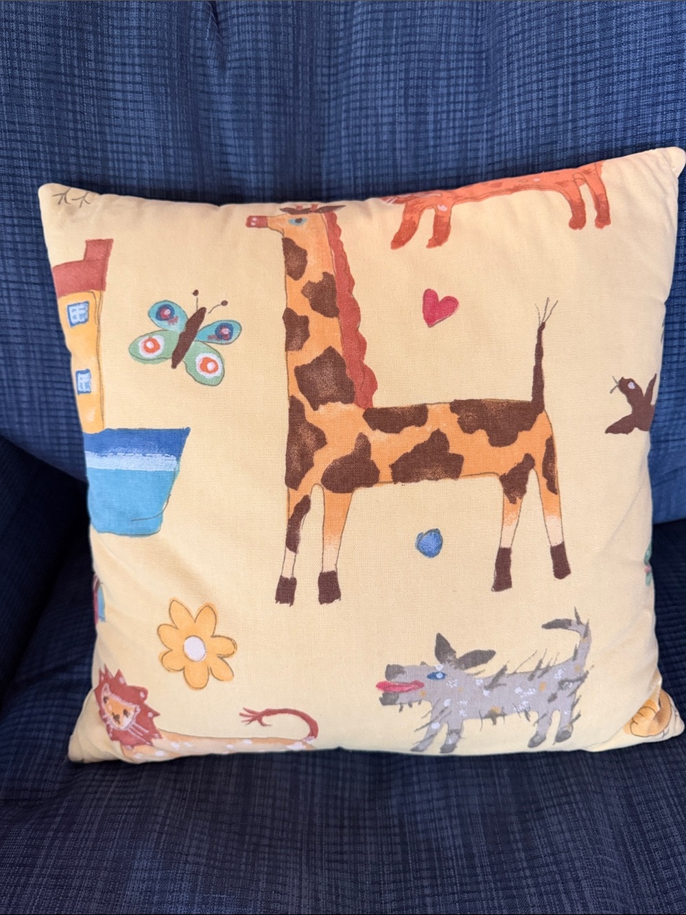 CUSTOM SQUARE NOAH'S ARK "TWO BY TWO" ANIMAL PRINT PILLOW WITH DESIGNER FABRIC